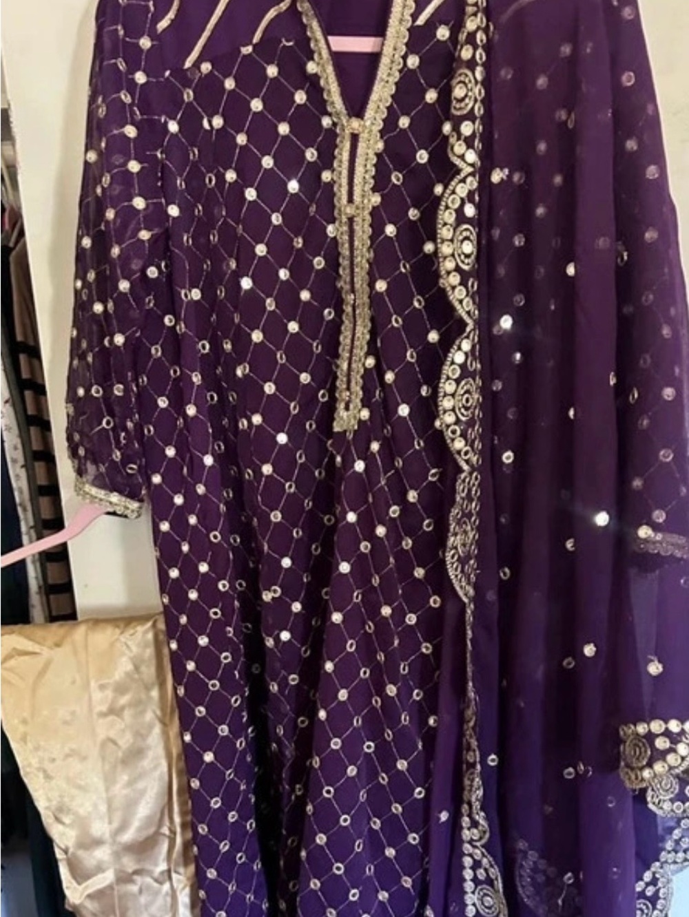 Embellished Purple Women's Wedding Dress with Silver Detail